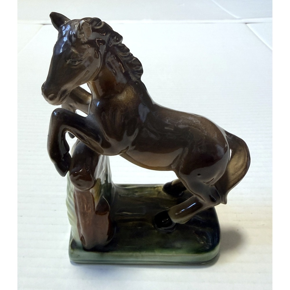 Vintage Ceramic Majolica Jumping Horse Bookend MCM